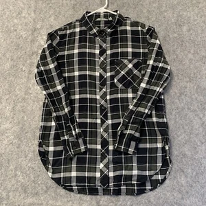 Camisa Athleta Mujer M Negra Gris Verde A Cuadros Manga Larga Abotonada - Imagen 1 de 12