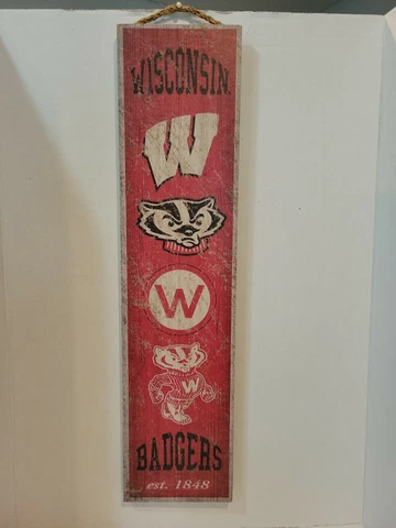 Wisconsun Badgers Wooden Wall Plaque 23.5 inches long x 5.75 inches wide Cover