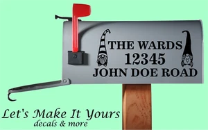 GNOME COUPLE CUSTOM MAILBOX DECAL VINYL STICKER PERSONALIZED NAME ADDRESS  - Picture 1 of 1