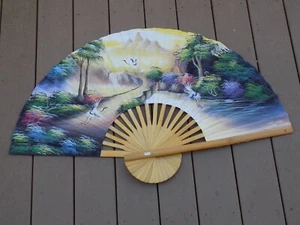 Japanese Art Print Folding Wall Fan Fashion Decor Singapore Tropical Island - Picture 1 of 6