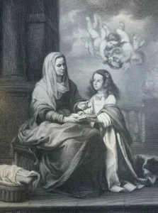 1906 Illustrazione d'epoca Sant'Anna che insegna la Vergine di Murillo - Foto 1 di 2