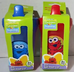 Lot of 2 New Sesame Street Beginnings Cookie Monster & Elmo 8oz Spill Proof Cups - Picture 1 of 7