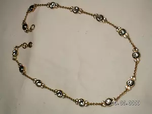 ...J.CREW...Gold Tone Chain, Clear & Gray Crystals Necklace... - Picture 1 of 8