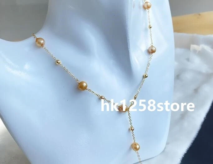 18"  New AAA Golden ROUND 7-8MM South Sea Pearl Necklace Pendant 14k Gold P - Image 1 of 4