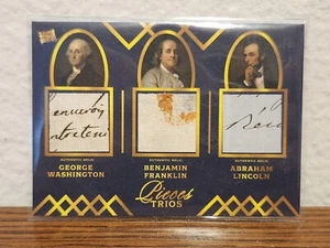 Tarjeta reliquia triple manuscrita de Washington Franklin Lincoln piezas del pasado - Imagen 1 de 10