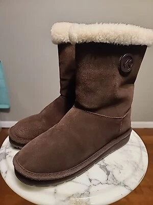 Michael Kors MK AK14G Womens Boots SZ 9M  Leather Sheep Fur, Brown/Cream Color - Image 1 of 4