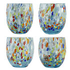 Set of Four 4 Murano Drinking Glasses Tumblers Light Blue Red Yellow Millefiori