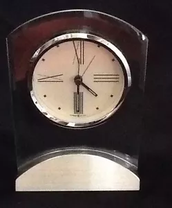 HOWARD MILLER TRIBECA Beveled Clear Glass Table Clock w/Alarm #645-397 Battery - Picture 1 of 6