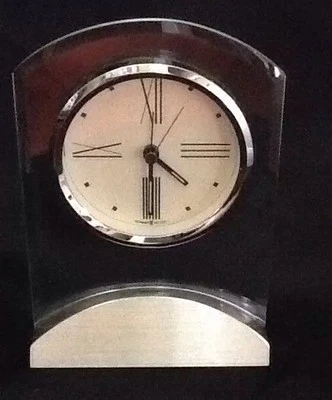 HOWARD MILLER TRIBECA Beveled Clear Glass Table Clock w/Alarm #645-397 Battery  - Image 1 of 4