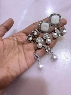 Белые серьги длинный искусственный жемчуг кристалл оптовый лот 5 пар коренастый серебро - Изображение 1 из 4