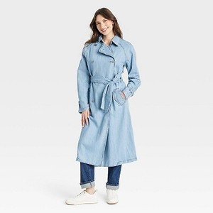Women's Denim Trench Coat - Universal Thread Light Wash M