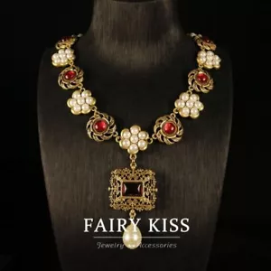 Collana di fascia alta vintage gioielli medievali stile corte francese retrò luce lusso - Foto 1 di 8