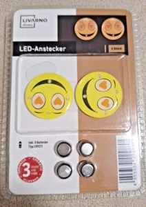 Livarno LED Anstecker Pins Lachsmileys mit Herzen Smileys - Bild 1 von 2