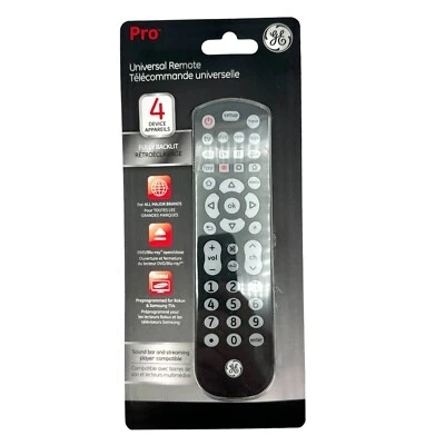 GE Pro Universal Remote 4 Device Backlit All Major Brands TV Media Roku NEW open - Image 1 of 4