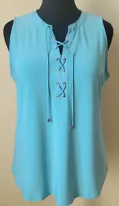 White House Schwarzmarkt ärmellose Oberbluse mit Detailbindung Mykonos blau neu mit Etikett - Bild 1 von 5