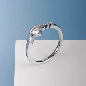 2.10Ct Heart Cut Real Moissanite Anniversary Ring 14k White Gold Plated Silver - Picture 1 of 7