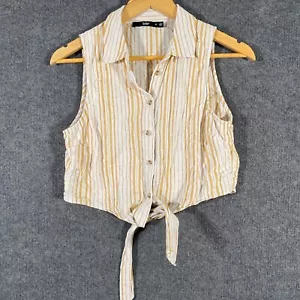 Sportsgirl Shirt Womens 10 Yellow White Button Up Striped Linen Boho Festival 5Q - Picture 1 of 10