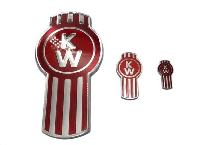 Se adapta a Kenworth Bug Hood rejilla logotipo emblema insignia cromo rojo X 3 piezas Foto 1 de 4