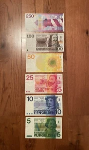 NETHERLAND: 5-10-25-50-100-250 Gulden, Cotton Banknote, World Currency 1968-1985 - Picture 1 of 5