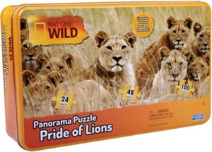 National Geographic: Pride of Lions 3 Puzzles in One 172 Pieces with Metal Tin - Picture 1 of 5