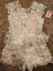 Tween diva dressy romper girls Size 7 NWT ivory w/ embellished flowers  - Picture 1 of 4