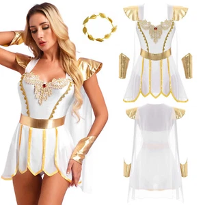UK Women Grecian Halloween Ancient Roman Toga Greek Queen Dress Costumes Outfits - Picture 1 of 17