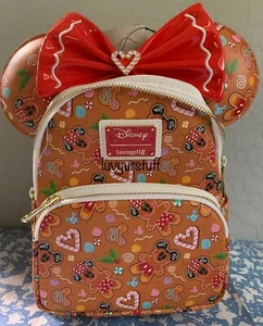 Mochila Loungefly Disney Gingerbread Minnie & Mickey Mouse CON OREJAS Set 1 - Imagen 1 de 8