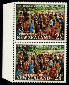 NEW ZEALAND 1964 CHRISTMAS 2.1/2d "REV. S. MARSDEN" SELVEDGE PAIR MNH - Picture 1 of 2