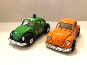 VOLKSWAGON BUG BEETLE POLICE 1:36 SCALE PULL BACK CARS ORANGE GREEN - Picture 1 of 8