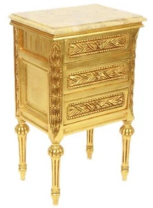 Casa Padrino Barock Beistelltisch mit 3 Schubladen und Marmorplatte Gold Creme - Bild 1 von 2