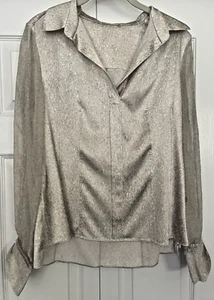 ✨ ELIE TAHARI SATIN BLOUSE SIZE M – SHEER CREPE GEORGETTE SLEEVES, SIDE ZIP - Picture 1 of 11