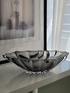 Aurum Crystal PLANTICA 14.5" Gray Jardiniera Bohemian Crystal Oval Bowl - Picture 1 of 4