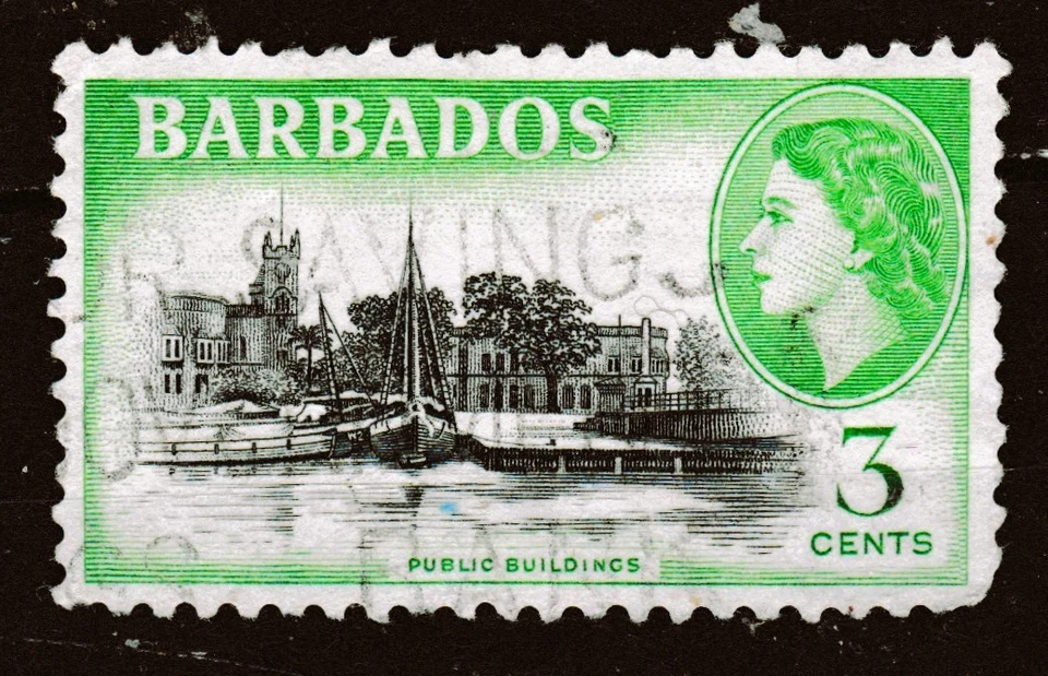 BARBADOS 1954 Q.E.II EDIFICIOS PÚBLICOS DE 3 CENTAVOS = ¡ENVÍO DESDE CANADÁ!! Foto 1 de 1