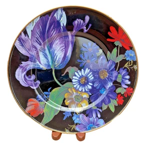Mackenzie Childs Black Flower Market 1 Dinner Plate 10 1/4" Enamel Ware New - Picture 1 of 3