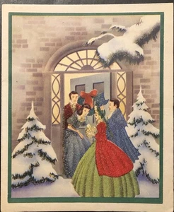 Vtg Christmas Greeting Card Christmas Visitors Snow Covered Trees Glittered - Picture 1 of 3