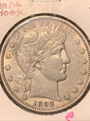 1892-O BARBER HALF DOLLAR ~ AU DETAILS ~ KEY DATE - Image 1 of 4