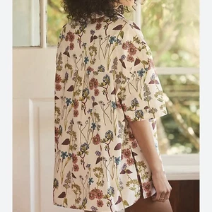 Anthropologie Oversized Shirt Blouse Womens M Floral Botanical Button Boho Boxy - Picture 1 of 12