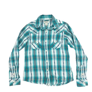 Ariat Real Pearl Snap Button Girls Youth XL 14 Teal Green Glacier Falls Plaid - Picture 1 of 8