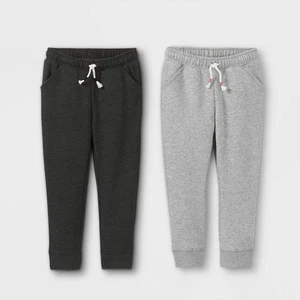 Cat & Jack Toddler Girls' 2pk Fleece Jogger Pants, Size 12M, Gray/Black - Picture 1 of 3