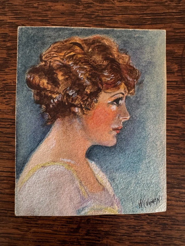 Pintura acuarela vintage años 20 mujer moda WC Vincent 4 x 5 Foto 1 de 4