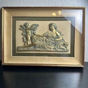 VINTAGE VICTORIAN CHERUB METAL PANEL IN GOLDTONE FRAME - Picture 1 of 9