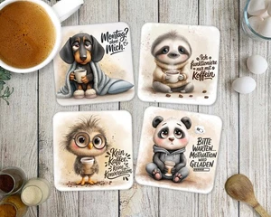Lustige Montag- & Kaffee-Untersetzer mit Tiermotiven – bedruckte Kork-Untersetze - Bild 1 von 6