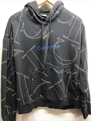 Calvin Klein Men’s Hoodie Size XL Blue White Monogram Spell Out Pockets - Image 1 of 4