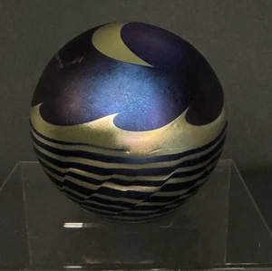 Steven Correia art glass 1977 blue Crescent Moon large paperweight 2 3/4” - Picture 1 of 6