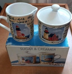 Vintage Thomson Pottery Sugar & Creamer "By The Sea" Ceramic Set CIB - Picture 1 of 13