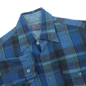Pendleton VTG 50-60s Men 100% Wool Flannel Shirt Sz 15 Blue Plaid Button Up Read - Picture 1 of 11