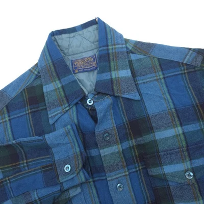 Pendleton VTG 50-60s Men 100% Wool Flannel Shirt Sz 15 Blue Plaid Button Up Read - Image 1 of 4