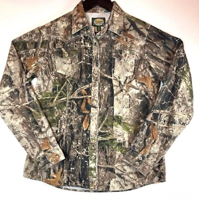 Cabelas Hunting Shirt Womens Size Medium Camo Fitted Zonz Woodland Button Up - Image 1 of 4
