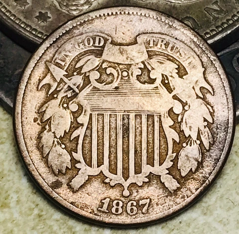 1867 Two Cent Piece 2C Ungraded Civil War Era US Copper Coin CC18586 Cover