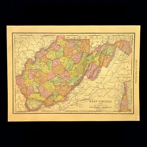 Antique WEST VIRGINIA Map Wall Art Decor Original Vintage Charleston DATED 1914 - Picture 1 of 7